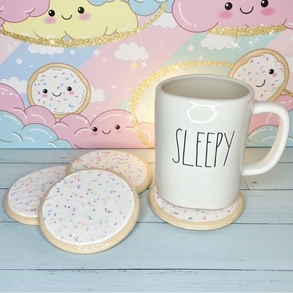 Sprinkled Sugar Cookie Clay Coasters Handmade – Set of 4
